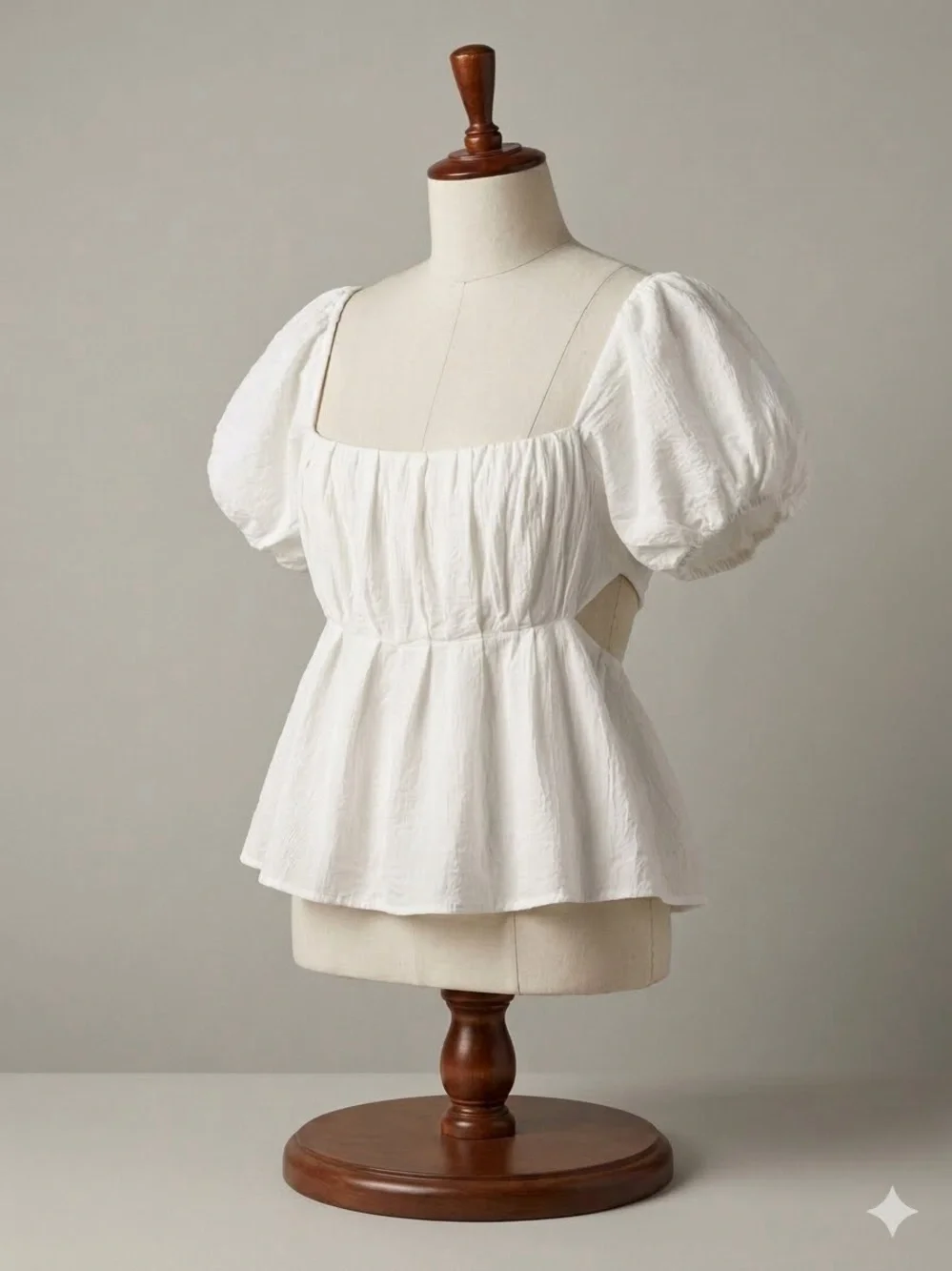 ASTR the Label White Puff Sleeve Peplum Top Smocked Square Neck Blouse L